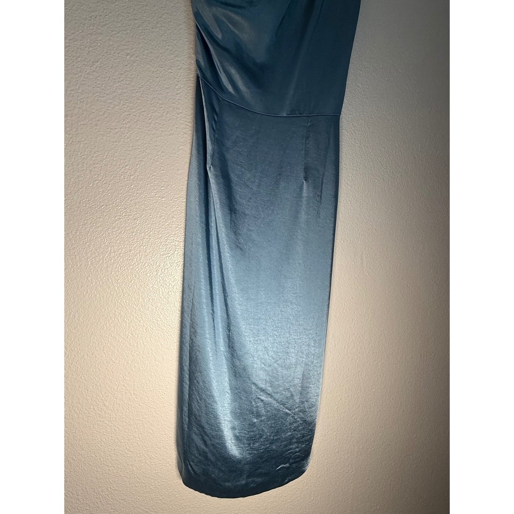 ELLIATT Reception Dress Dusty Blue One Shoulder Satin Ruched Midi Size L‎ - Picture 14 of 16